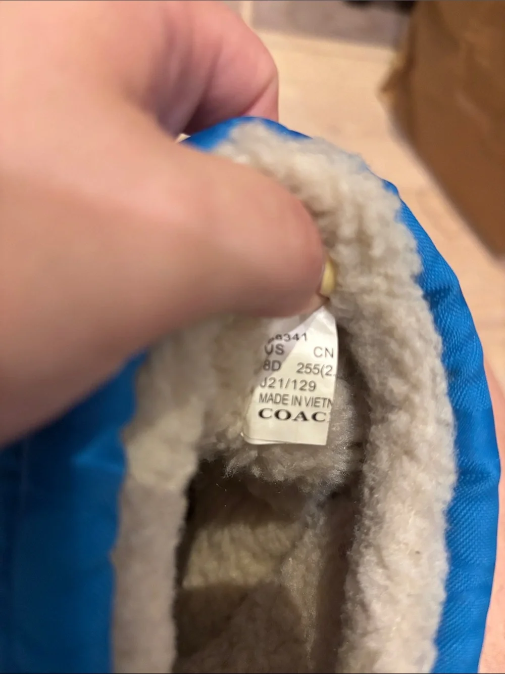 COACH Blue Quilted Puffer Platform Winter Boots with Shearling Lining